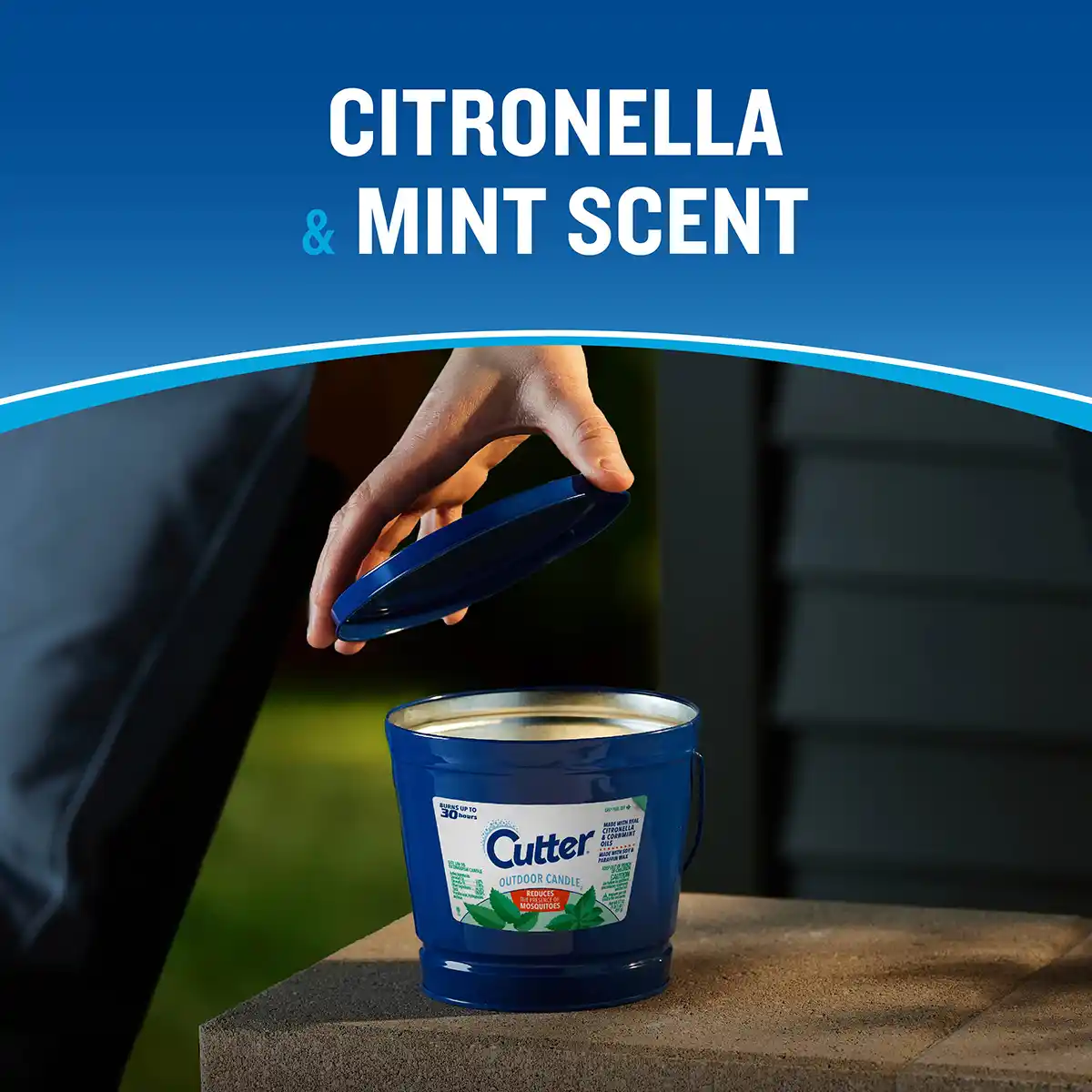 HG-97401 Outdoor Candle2 (Blue Bucket), 17 oz - Citronella & Mint Scent