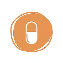 Orange circle with a white vitamin icon