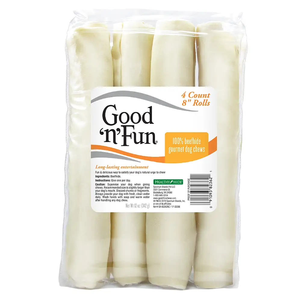 Rolls for Dogs, 4 Count, Treat Your Dog to Long-Lasting Chews Made with Beef Hide - front of package