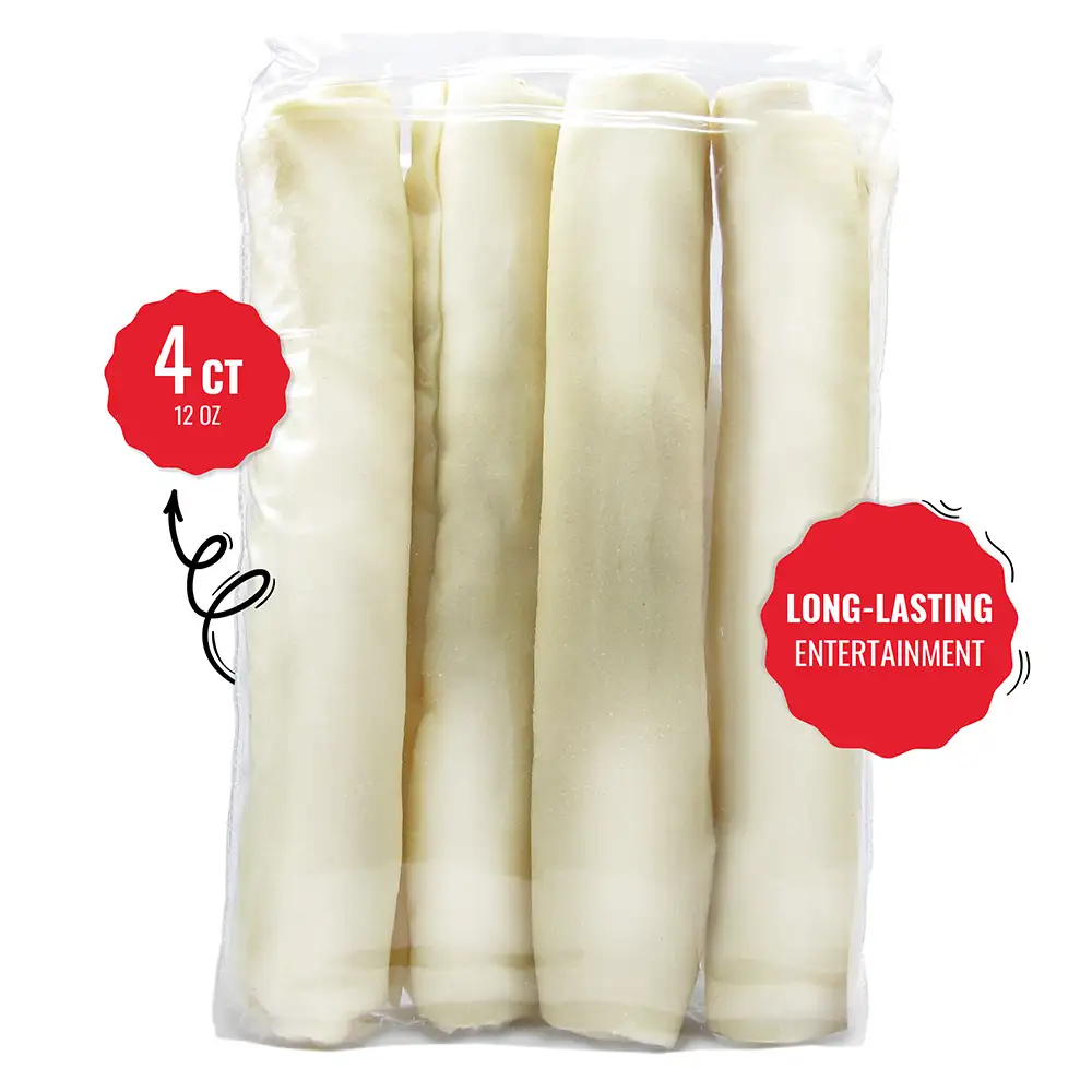 Rolls for Dogs, 4 Count, Treat Your Dog to Long-Lasting Chews Made with Beef Hide - back of package