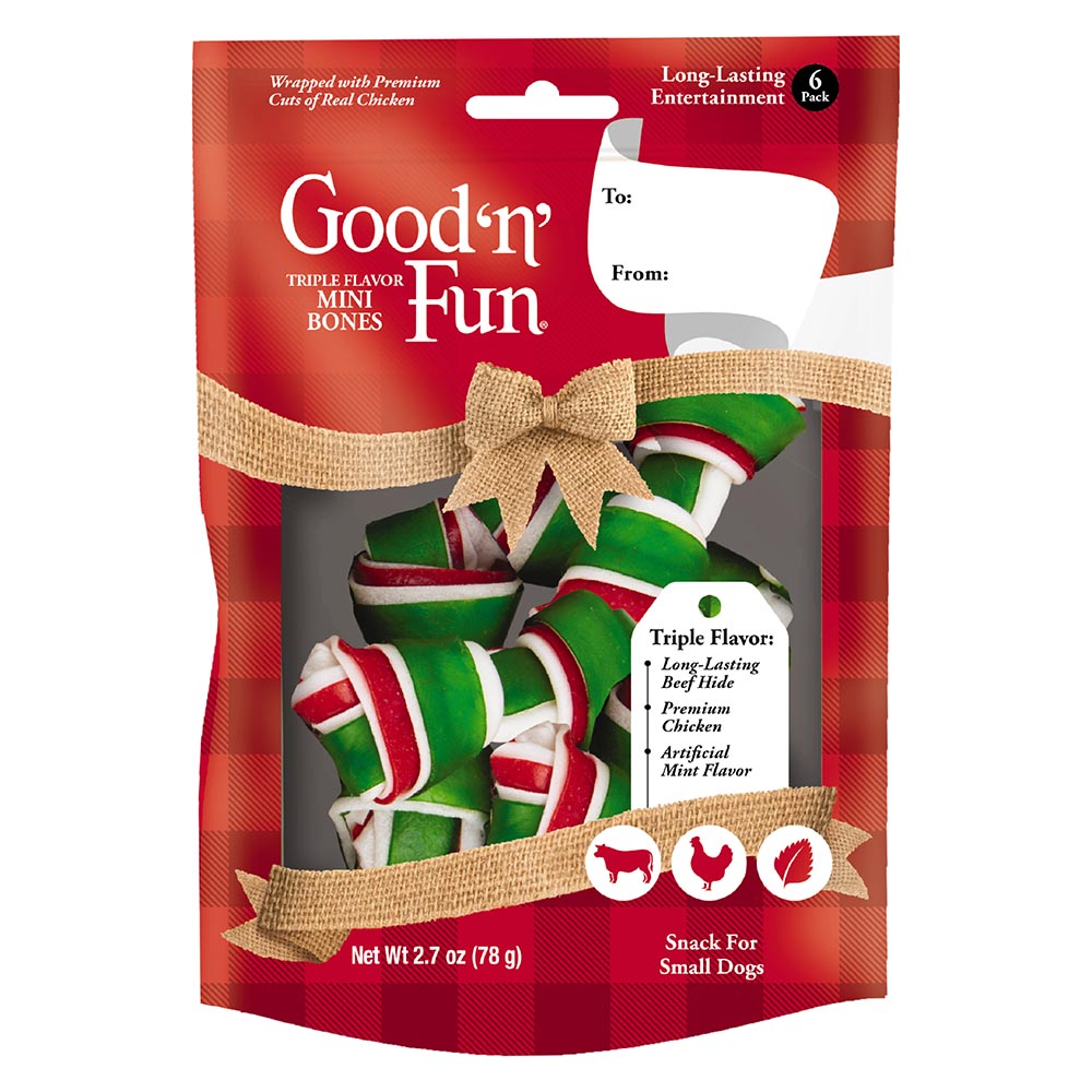 P-94510H Good ‘n’ Fun Triple Flavor Mini Bones Chews for Dogs, 6 Count - Front Render