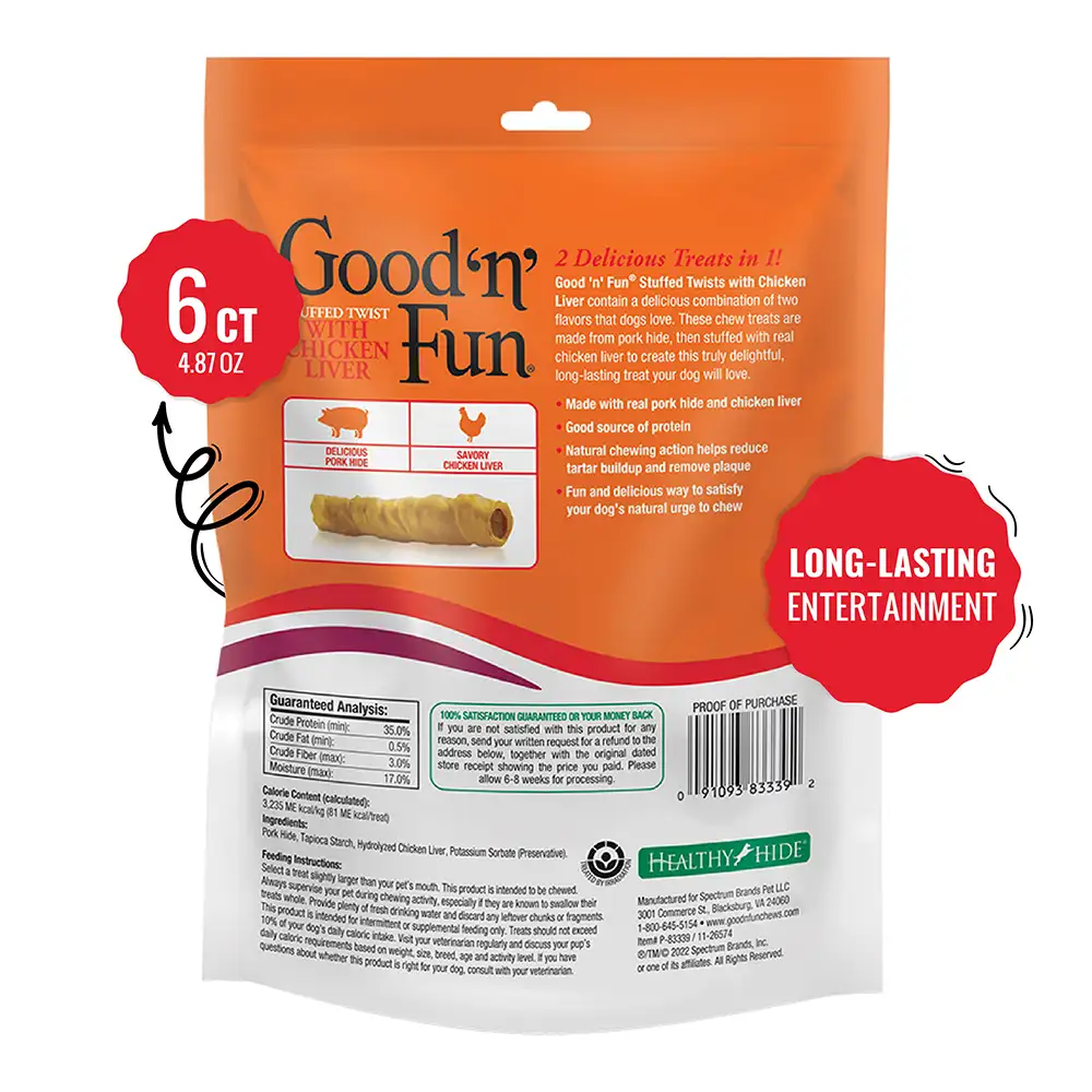 Stuffed Twists with Chicken Liver for All Dogs, 6 Count - Back of package