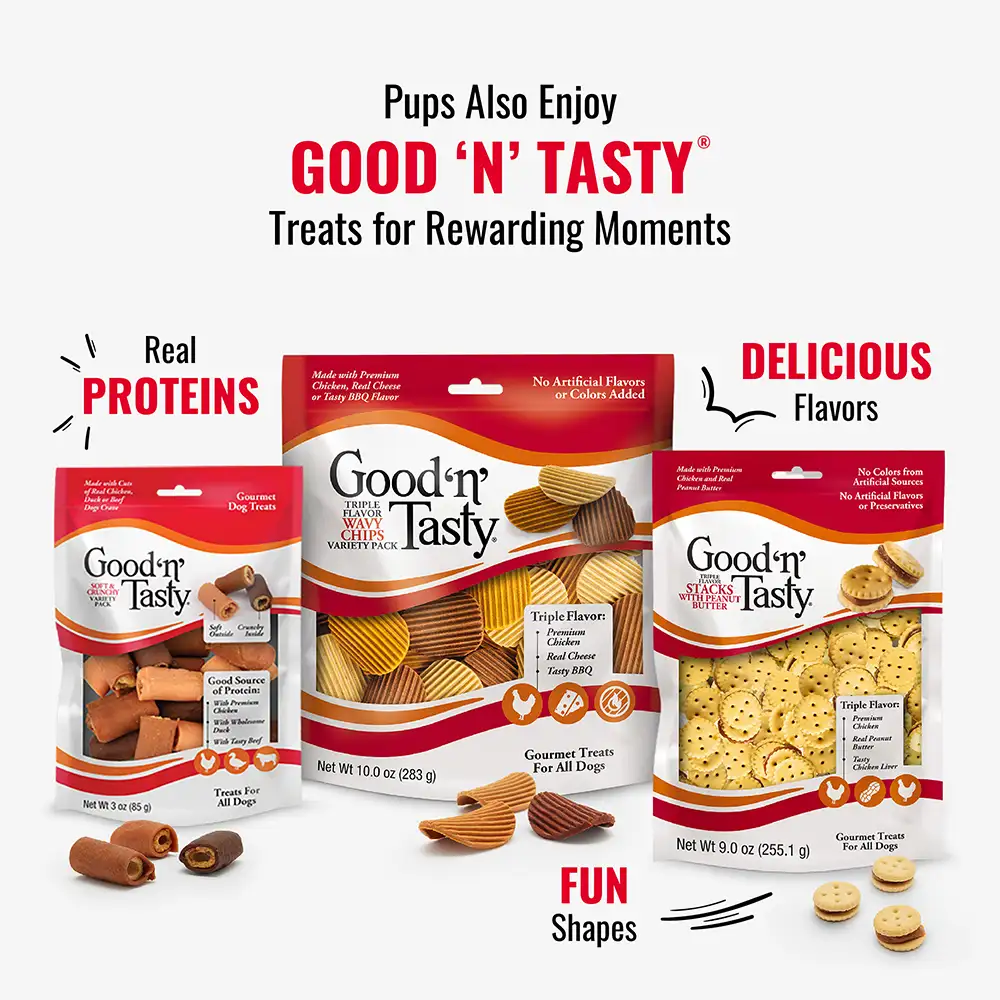 Pups also enjoy good n tasty treats and good n fit chews