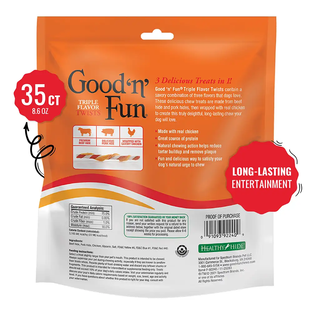 Triple Flavor Twists for All Dogs, 35 Count - Back of package