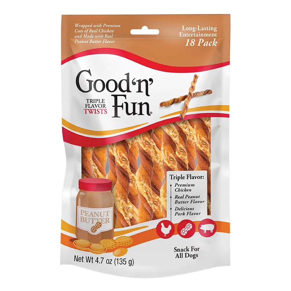Triple Flavor Twists with Peanut Butter Flavor for All Dogs, 18 Count - Front of packaage
