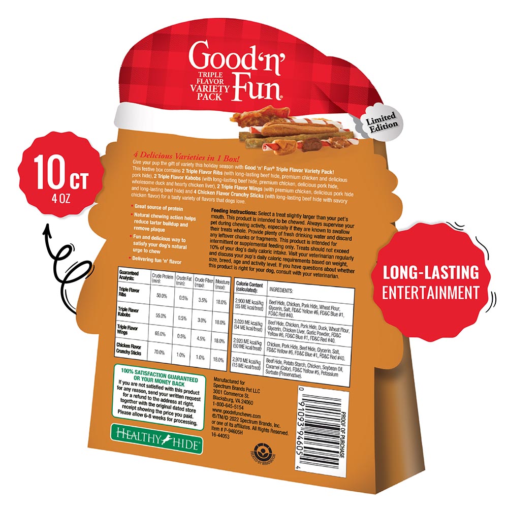P-94605H Good 'n' Fun Triple Flavor Variety Pack Chews for All Dogs, 10 Count - Back Render