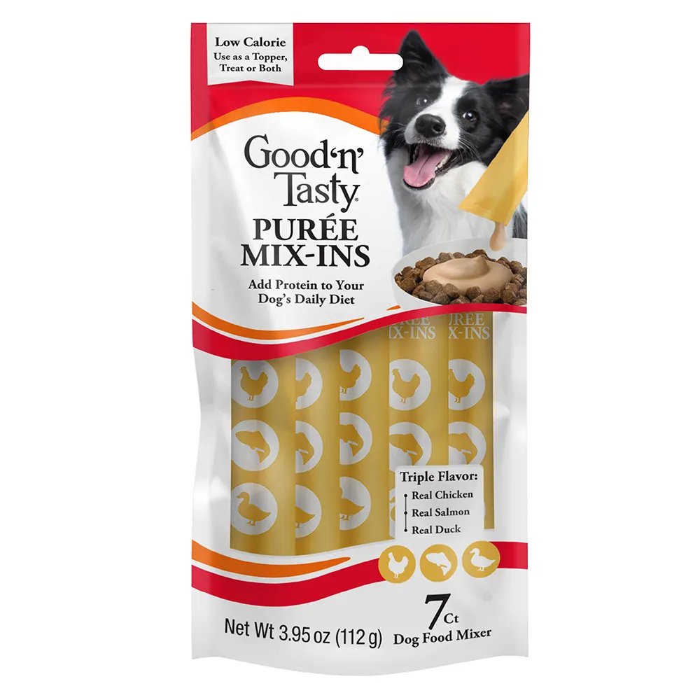 Dog Topper Mix-Ins with real chicken, real salmon and real duck. 7 count - front of package