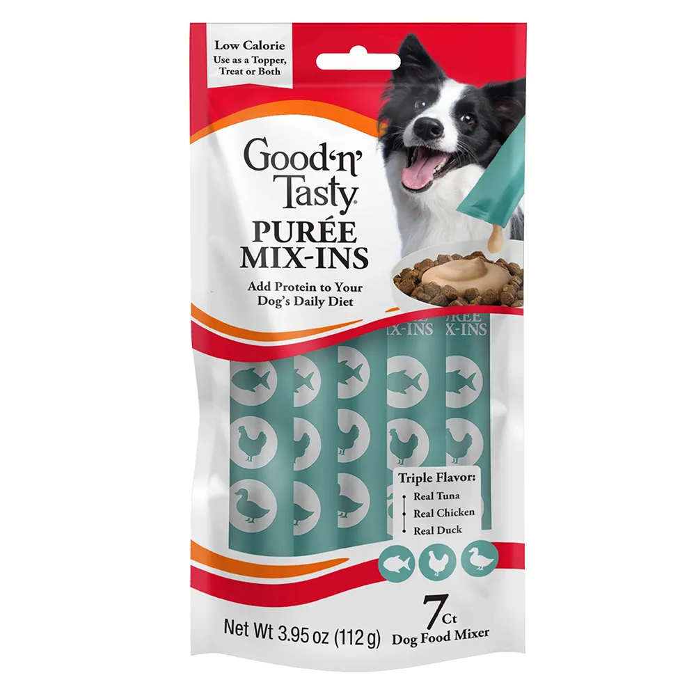 Dog Topper Mix-Ins with real tuna, real chicken, and real duck. 7 count - front of package