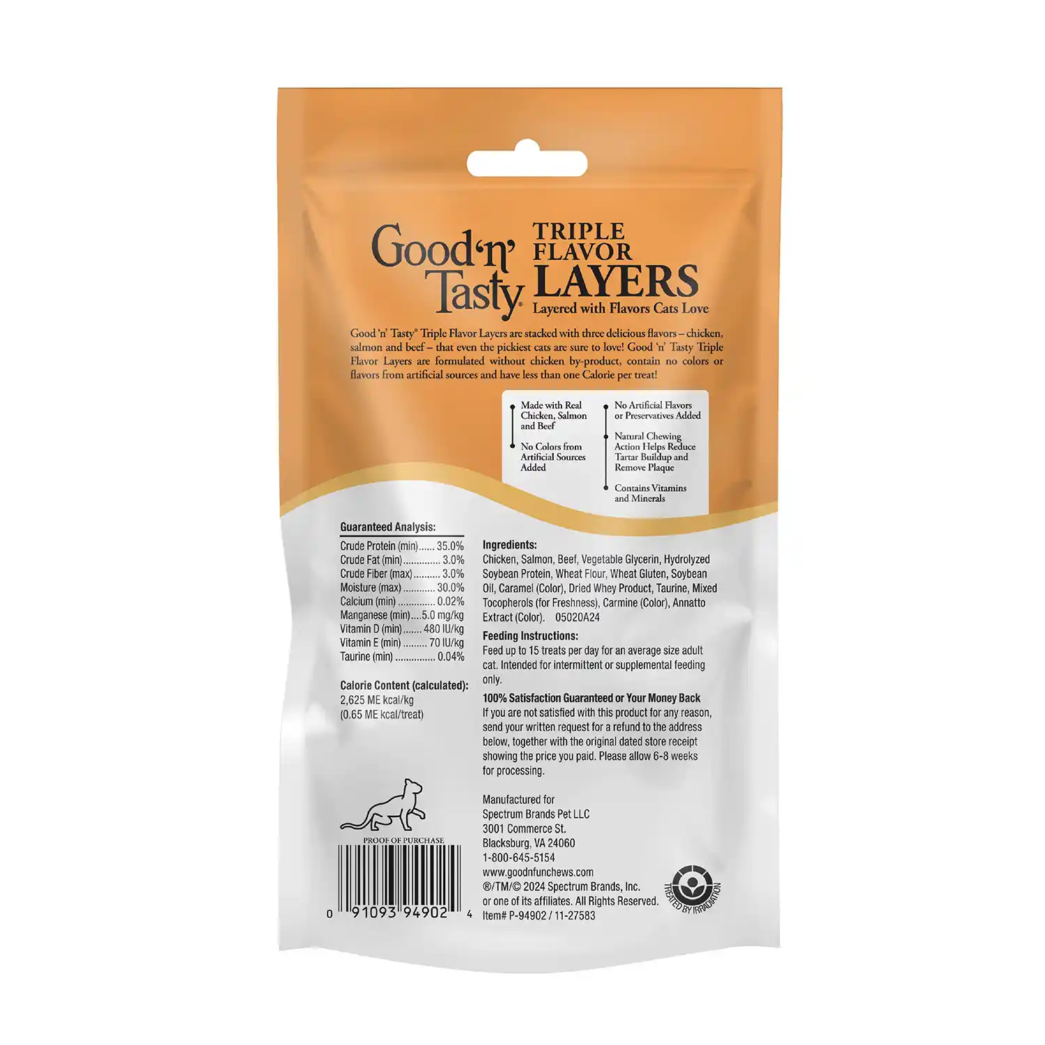 Good'n'Tasty Triple Layer Cat Treat 1.8 oz back of packaging