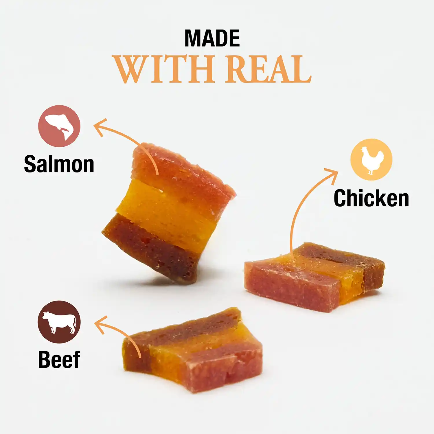 Made with real salmon, chicken and beef.