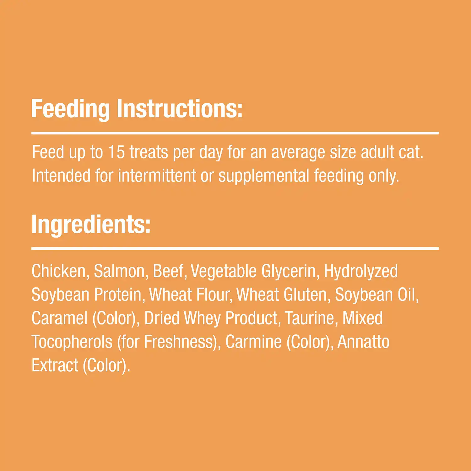 Feeding instructions and ingredients