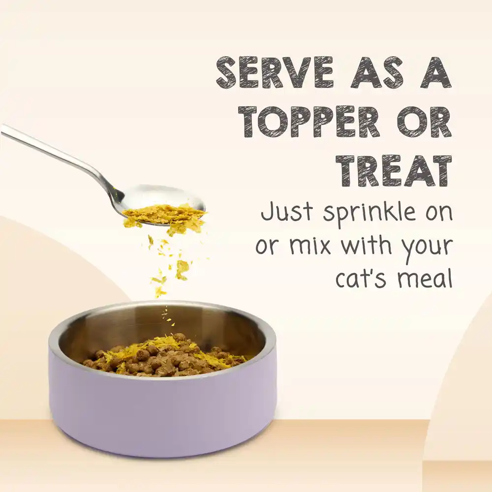 Serve as a topper or treat. Just sprinkle on or mix with your cats meal.