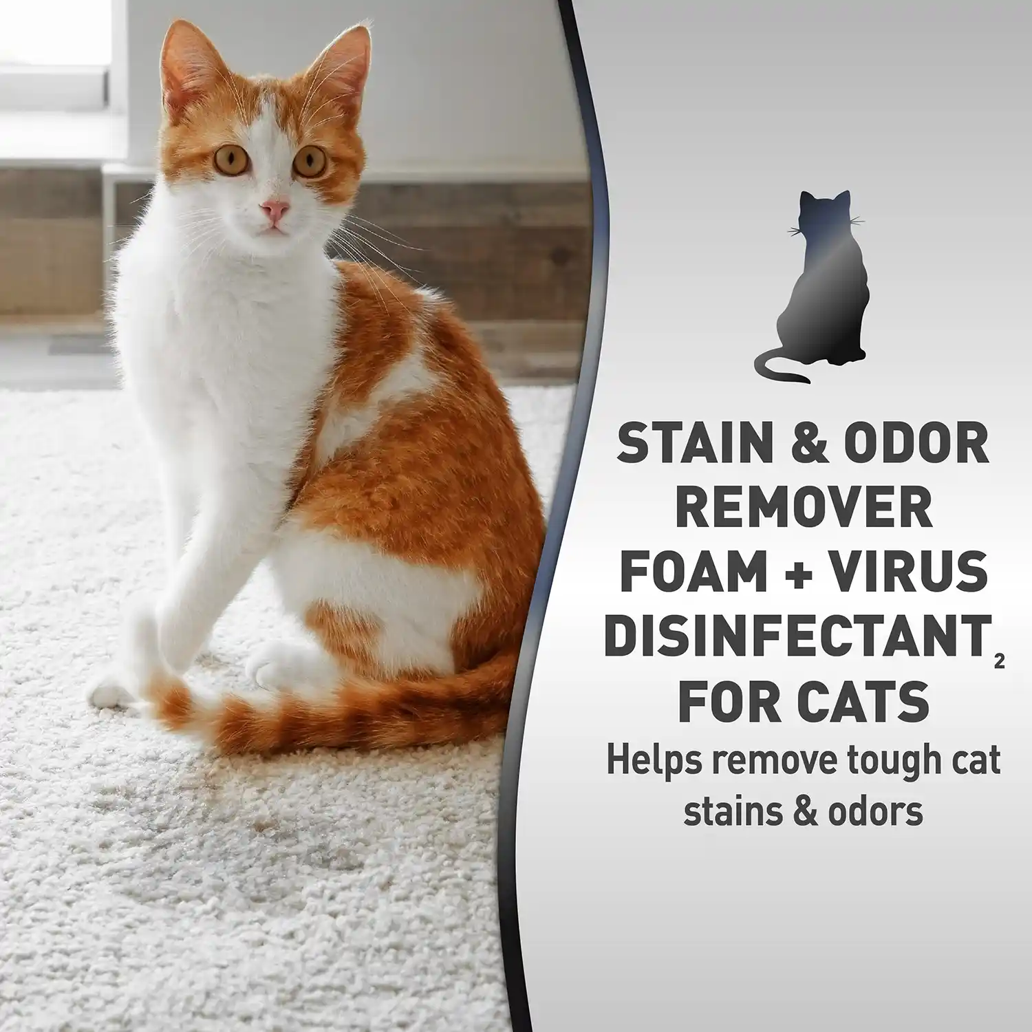 STAIN & ODOR REMOVER FOAM + VIRUS DISINFECTANT FOR CATS Helps remove tough cat stains & odors
