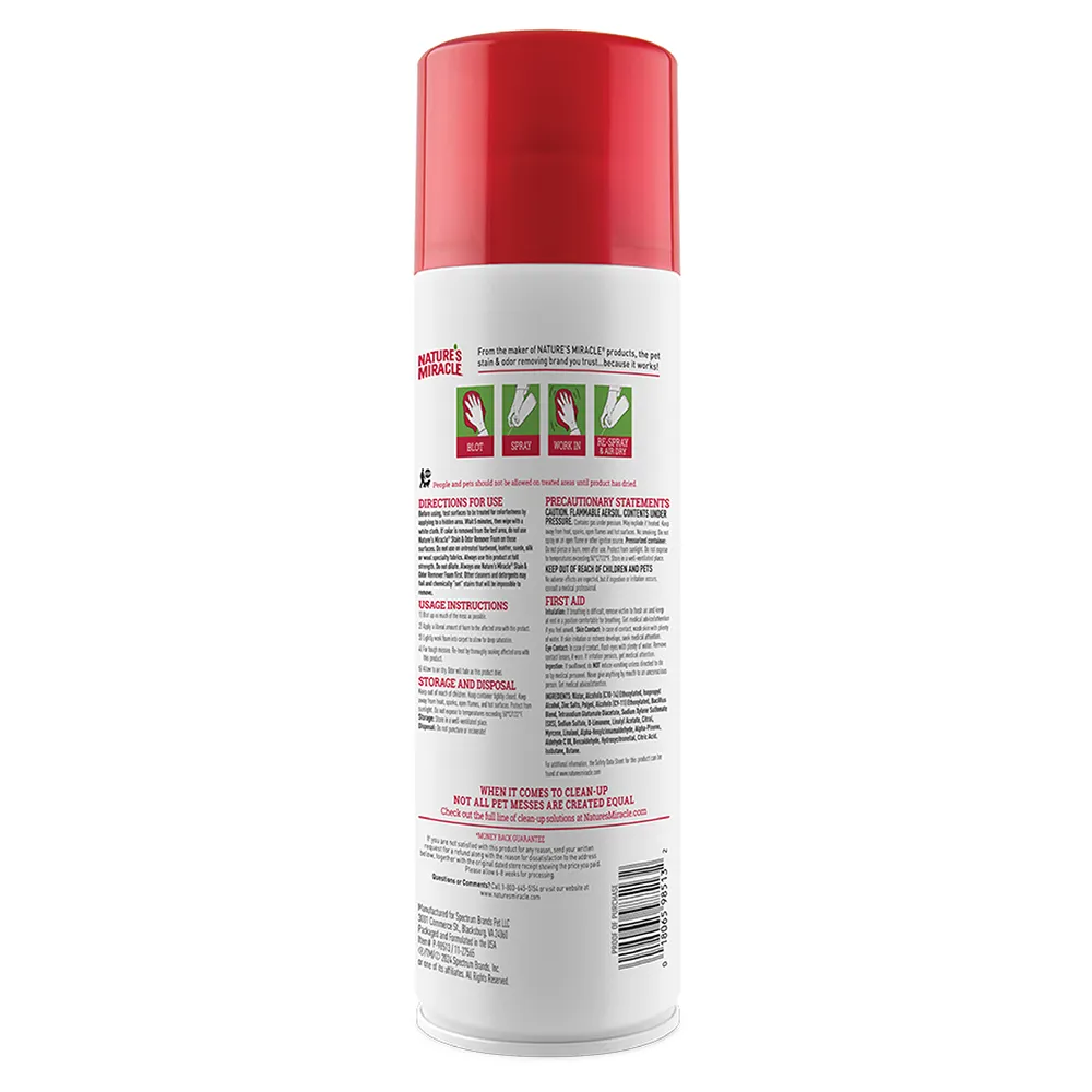 Multi-Pet, Multi-Mess Core Stain & Odor Remover Foam Aerosol, 15 Ounces - Back of package
