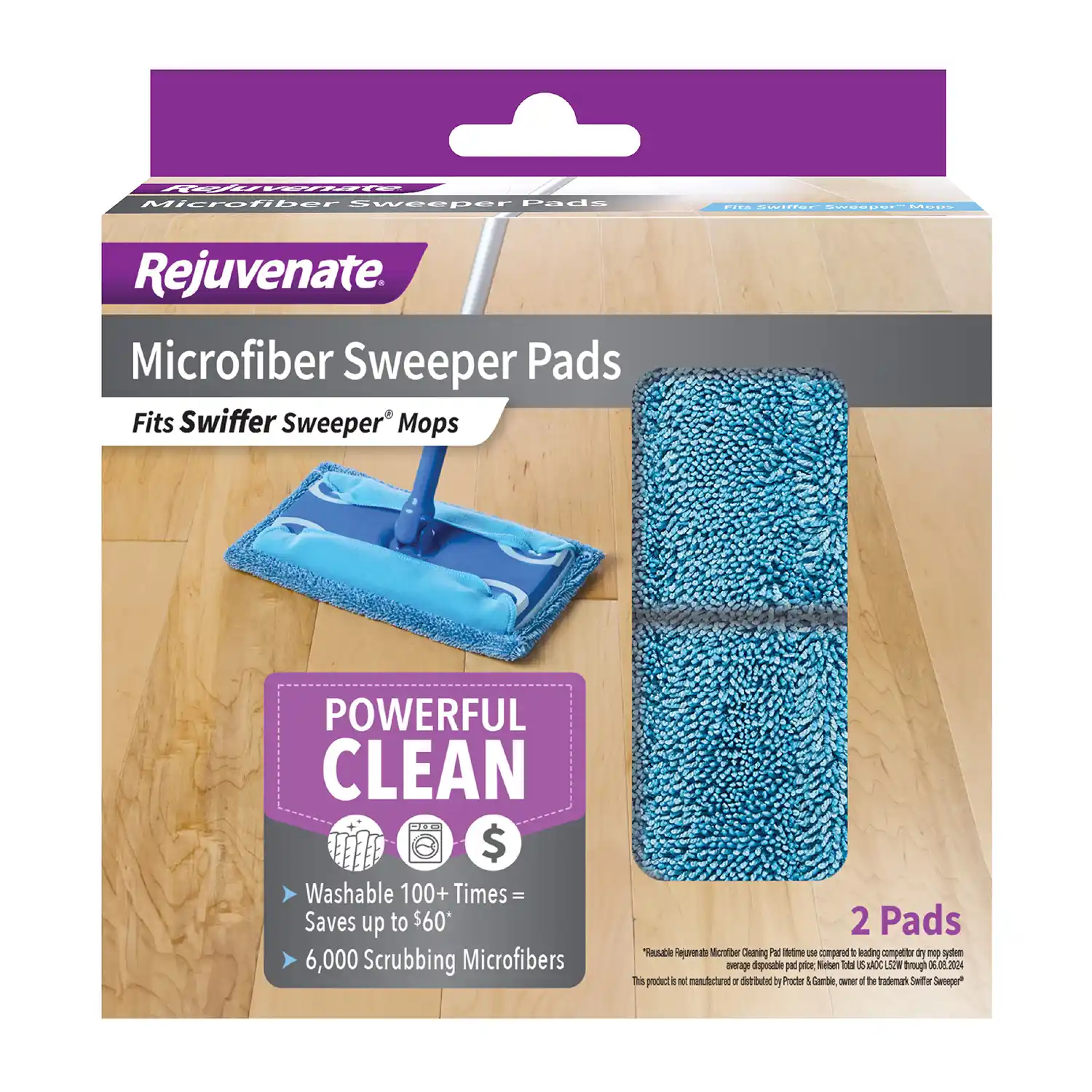 Rejuvenate® Microfiber Sweeper Pads, 6/2 pk (for WM) - Front Render