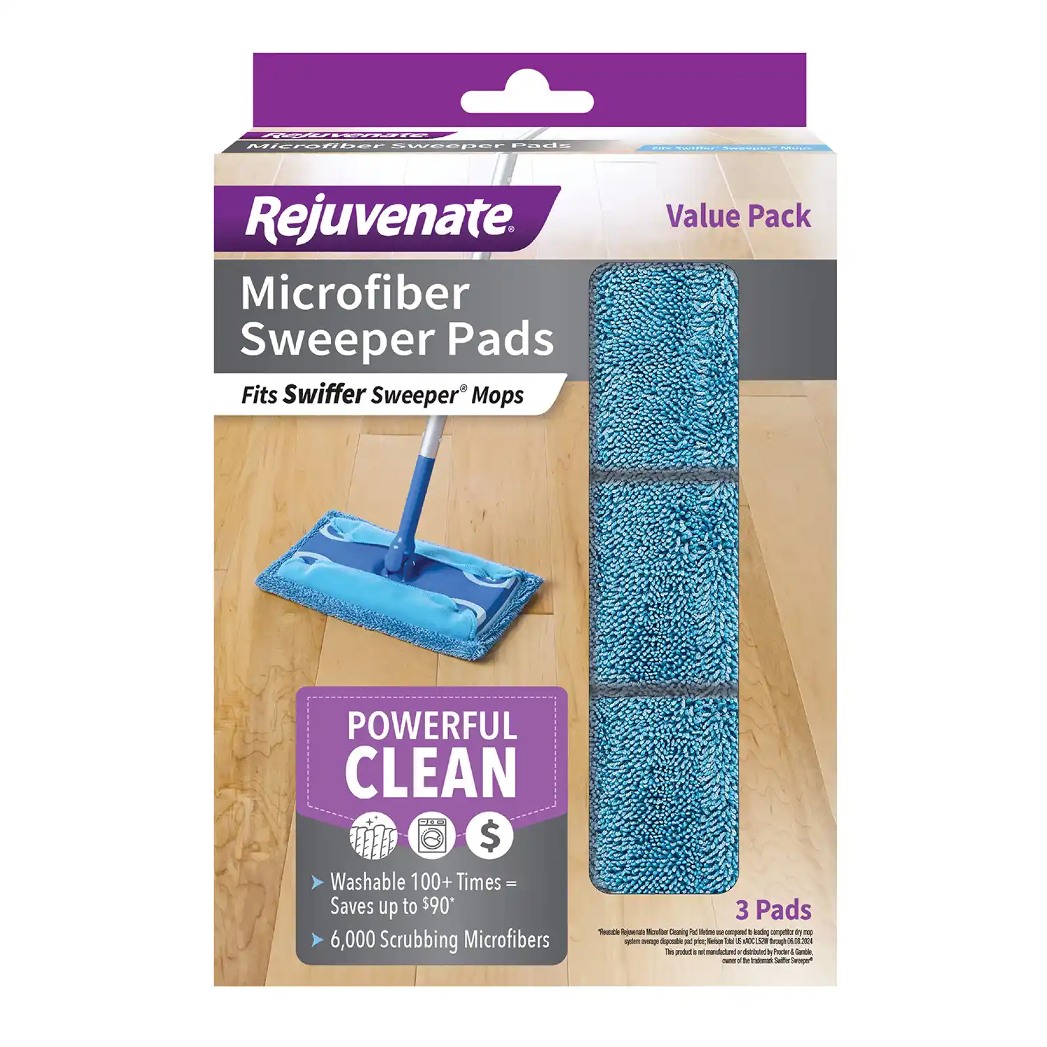 Rejuvenate® Microfiber Sweeper Pads, 6/3 pk (for home centers) - Front Render