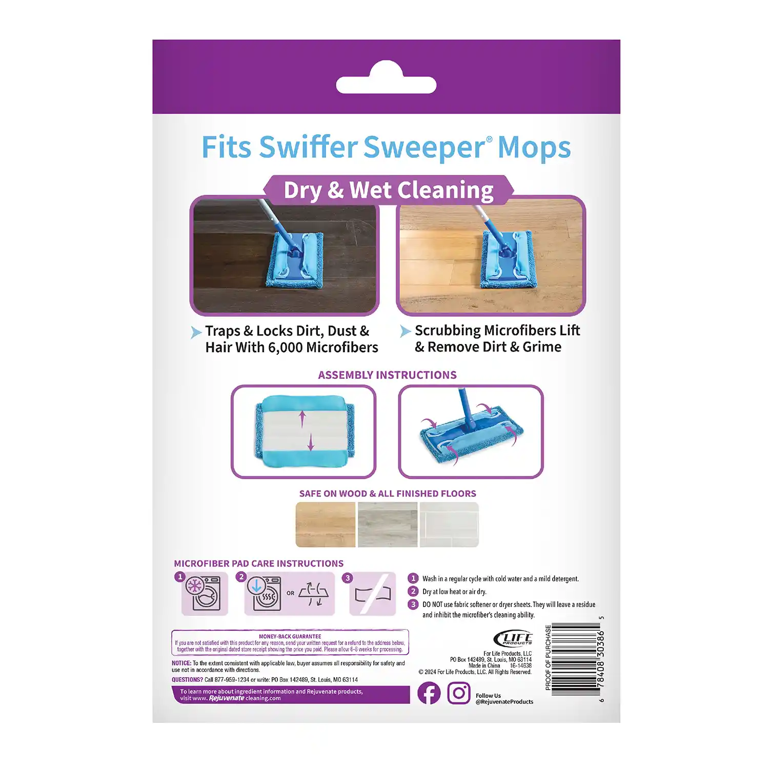 Rejuvenate® Microfiber Sweeper Pads, 6/3 pk (for home centers) - Back Render