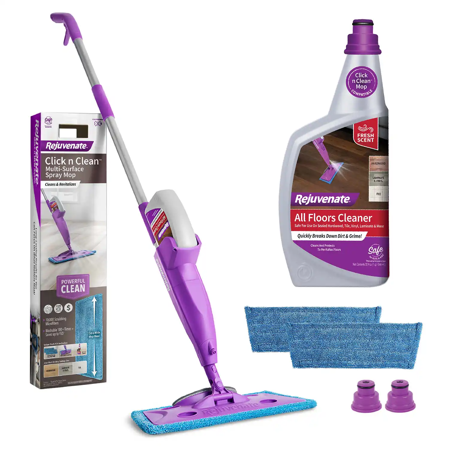 HG-R00293-2 Rejuvenate Click n Clean Multi-Surface Spray Mop All-In-One Kit Cleans And Revitalizes Floors With Reusable Microfiber Pad Washable Up To 100X - Front Render