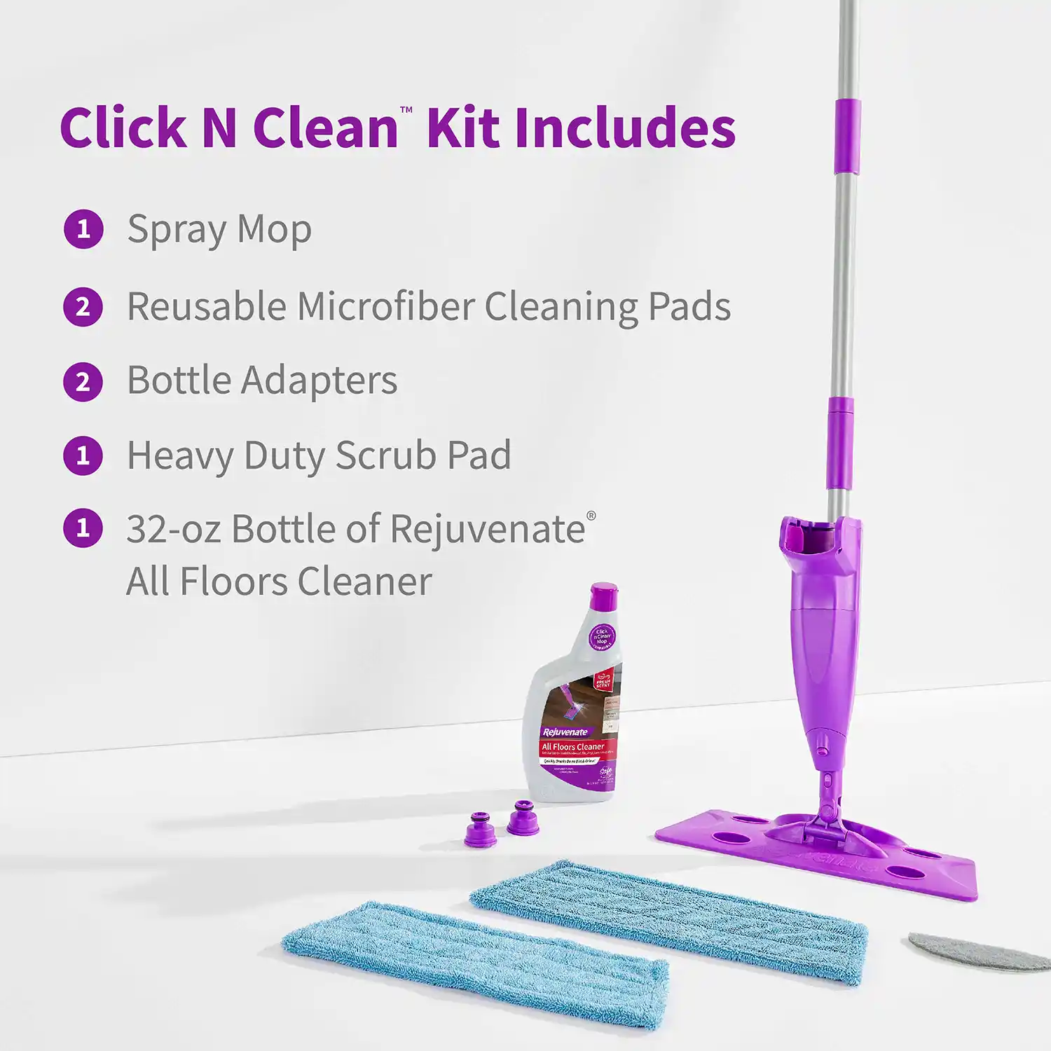HG-R00293-2 Rejuvenate Click n Clean Multi-Surface Spray Mop All-In-One Kit Cleans And Revitalizes Floors With Reusable Microfiber Pad Washable Up To 100X - Kit Includes