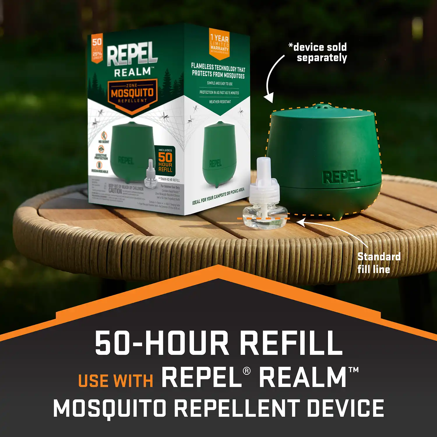 50-HOUR REFILL USE WITH REPEL® REALM MOSQUITO REPELLENT DEVICE