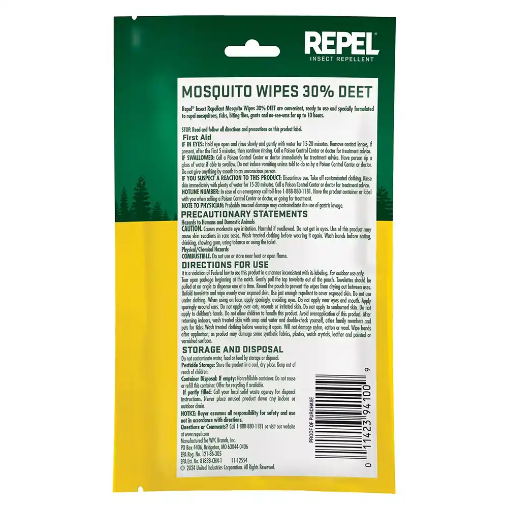 HG-94100 Insect Repellent Wipes 15ct Back