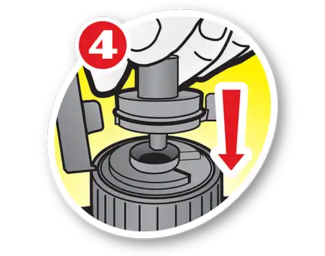 Securely snap the hose plug into opening in cap until it snaps into place