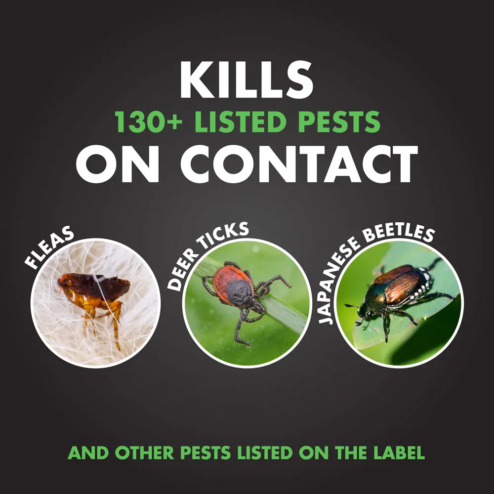 Kills 130+ Listed Pests on Contact: Fleas, Deer Ticks, Japanese Beetles, and Other Pests Listed on the Label